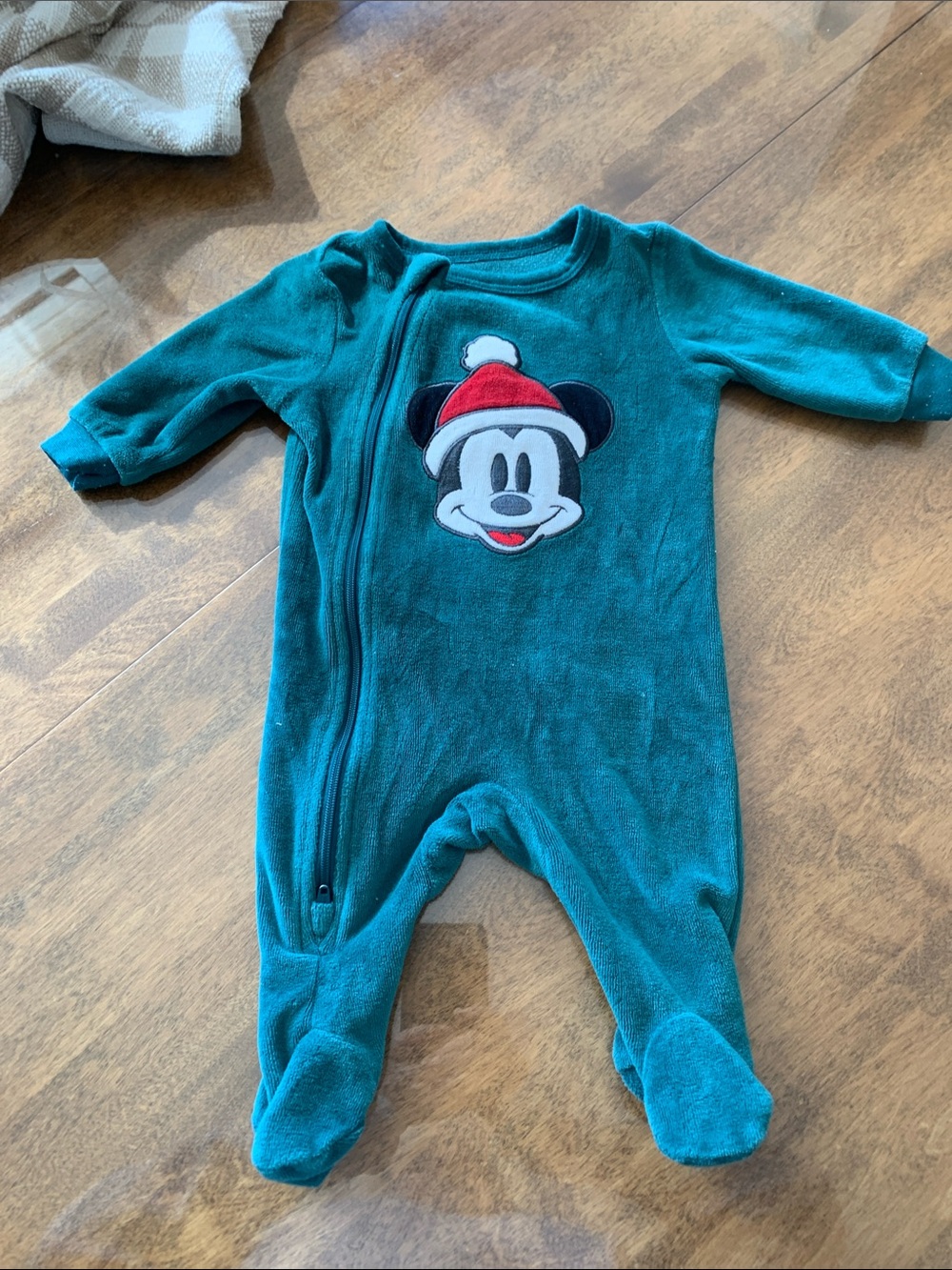 Disney Teal Mickey Mouse Holiday Footed One-Piece Pajamas